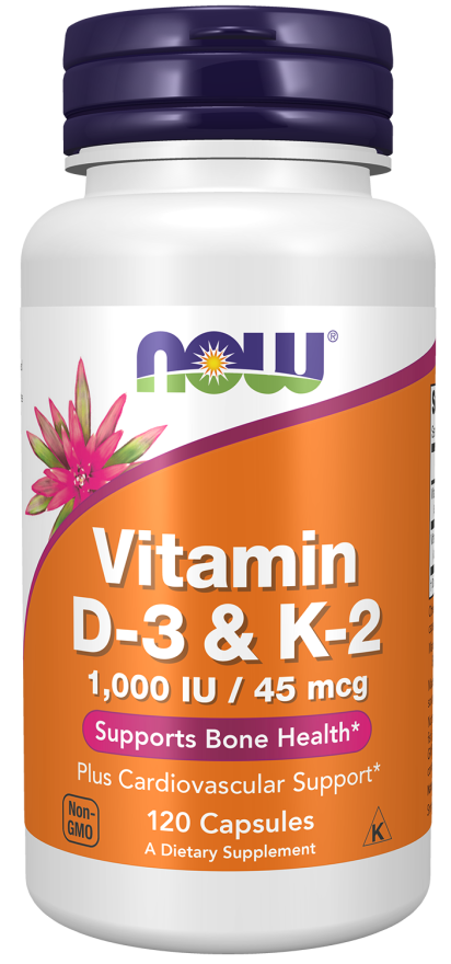 Now Vitamin D-3 1000 IU K-2 45 mcg Capsules 120