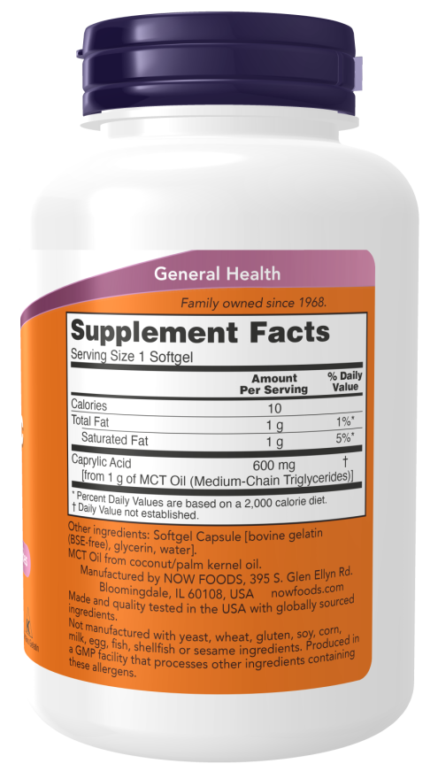 Now Caprylic Acid 600 mg Softgels 100