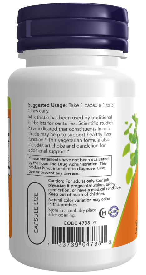 Now Double Strength Milk Thistle Extract Silymarin with Artichoke & Dandelion Veg Capsules 100