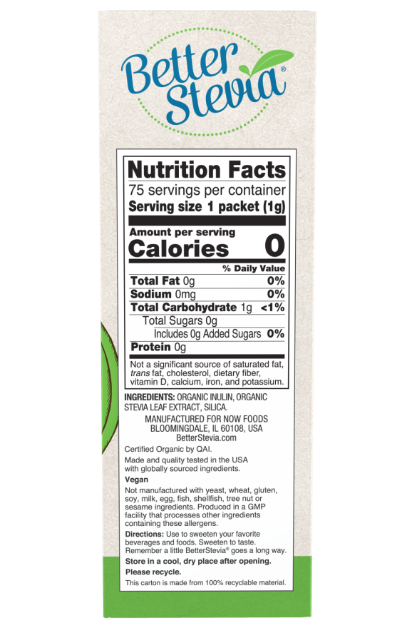 Now BetterStevia Organic Packets 75 / Box