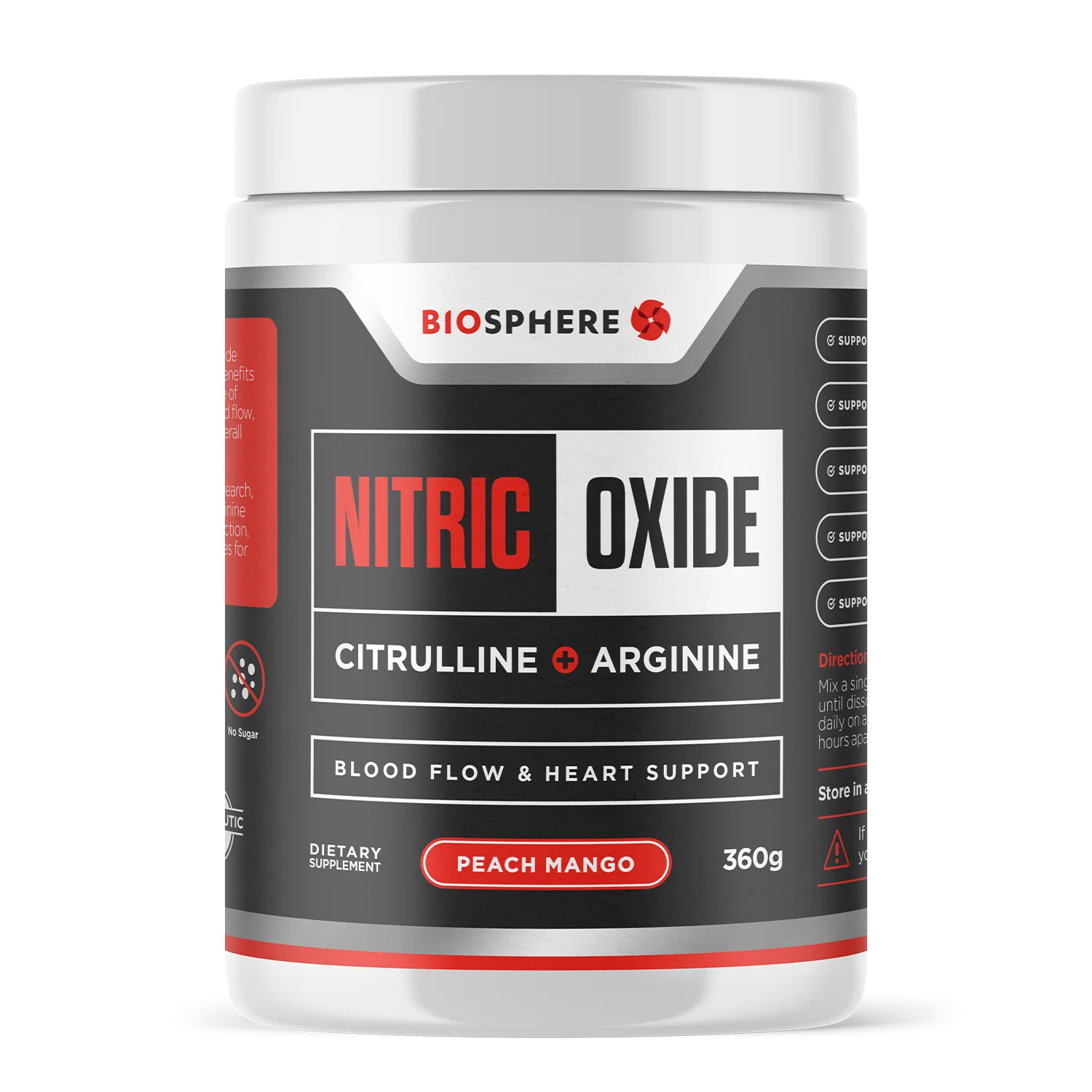 Biosphere Nitric Oxide Citrulline + Arginine Powder 390g Powder (Peach mango)