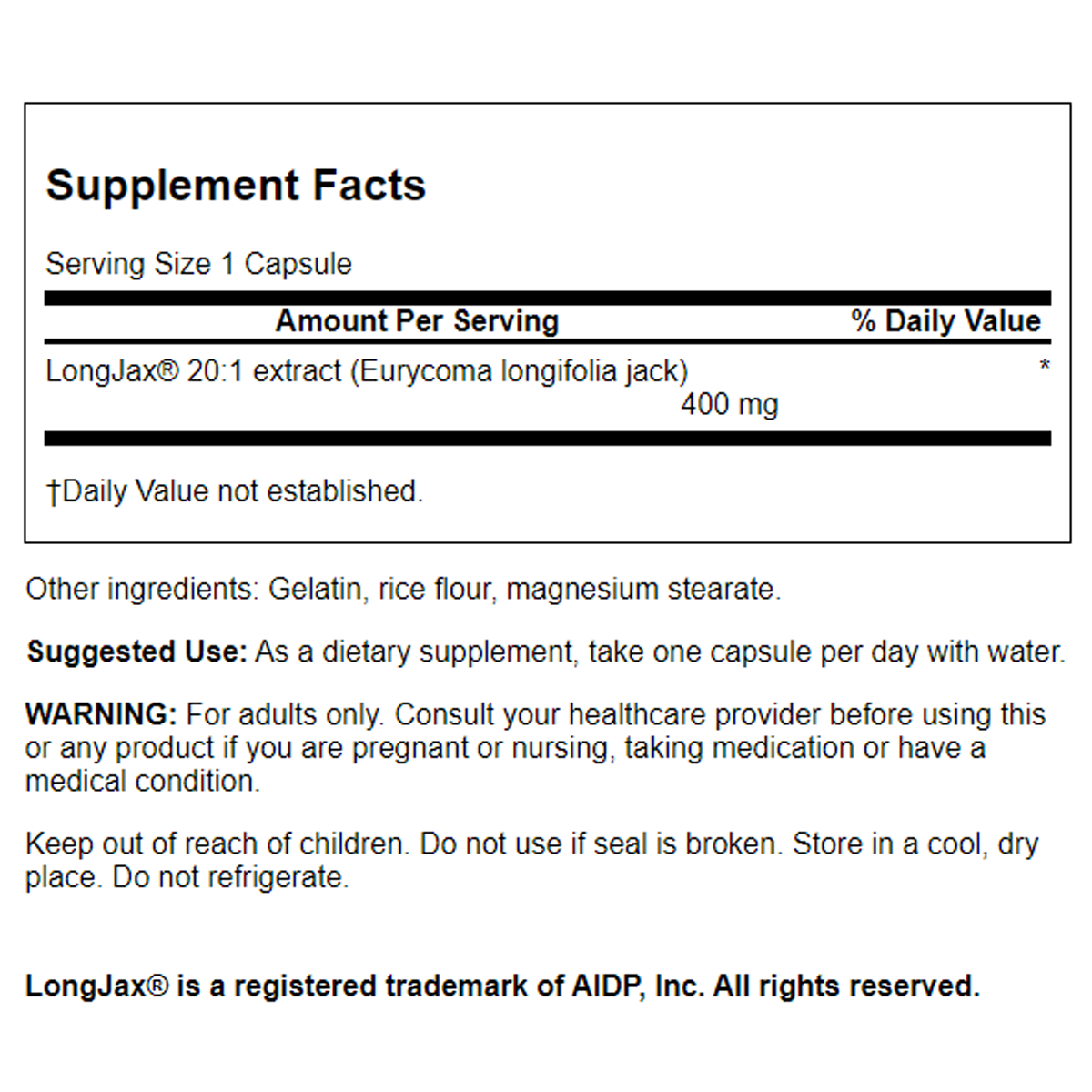 Swanson Longjax Eurycoma Longifolia Jack Extract Capsules 400mg 30