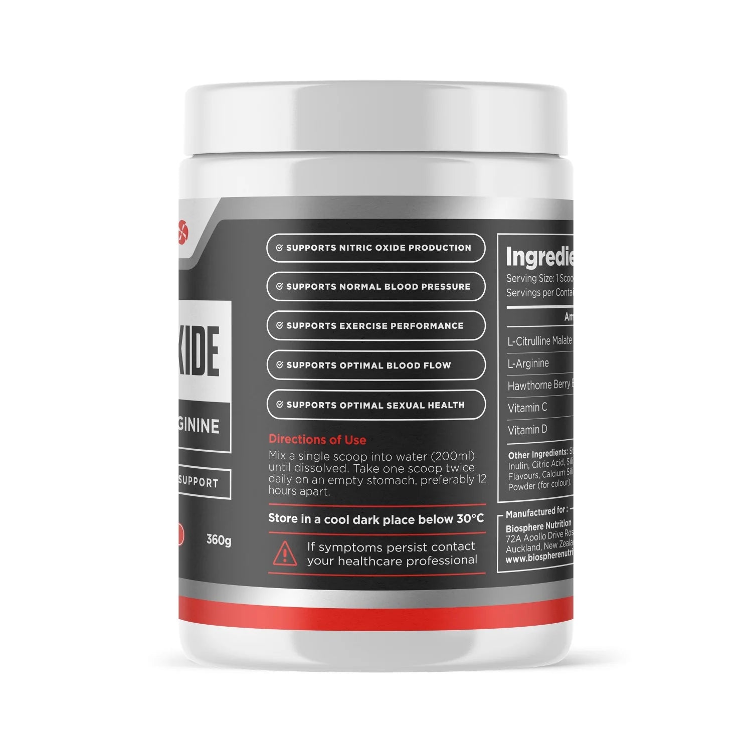 Biosphere Nitric Oxide Citrulline + Arginine Powder 390g Powder (Peach mango)